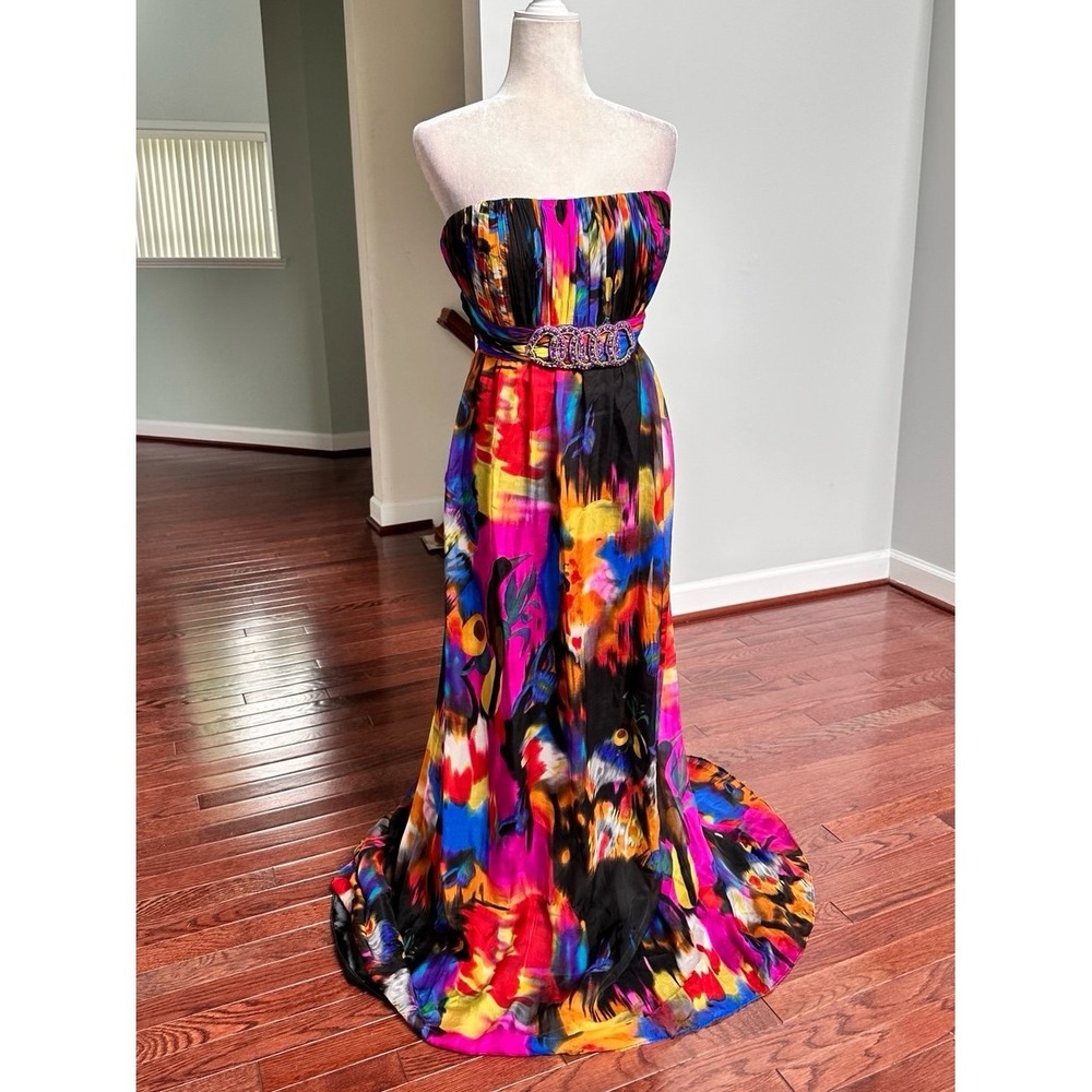 Alyce Designs Unique Pattern Vibrant Colorful Beaded Embellished Gown Dress - Picture 10 of 12